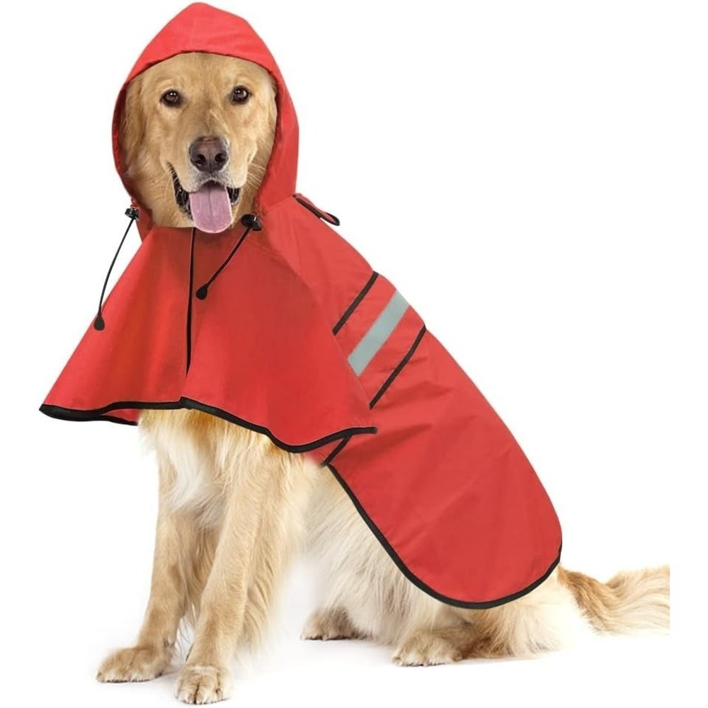 Waterproof Reflective Dog Raincoat Hooded Poncho Red NEW